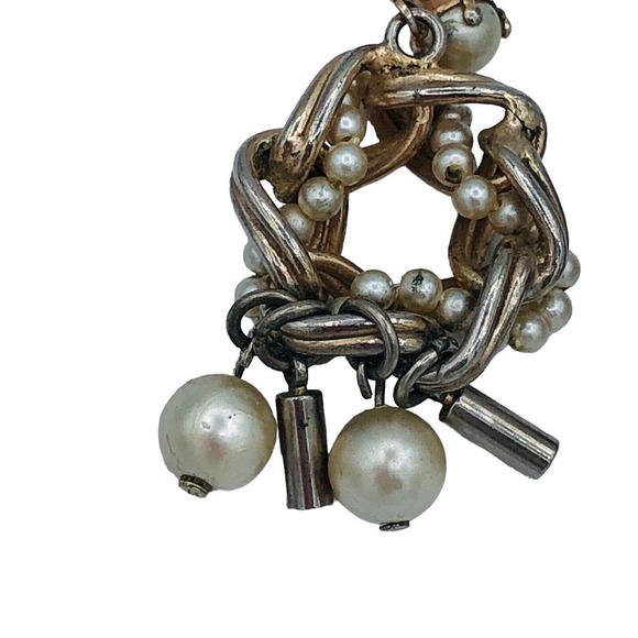 Barclay Pearl Silver tone Dangle Drop Clip On Earrings Mid century Classic - Picture 5 of 11